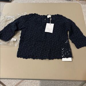 Wrap London Women's Jumper Black Crochet Top NWT US6